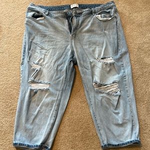 Lane Bryant oversized, distressed boyfriend jeans.